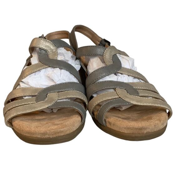 LifeStride Tabby Metallic Wedge Grey Gold Vegan Leather Wedge Cork Sandals 8.5 - Picture 6 of 15